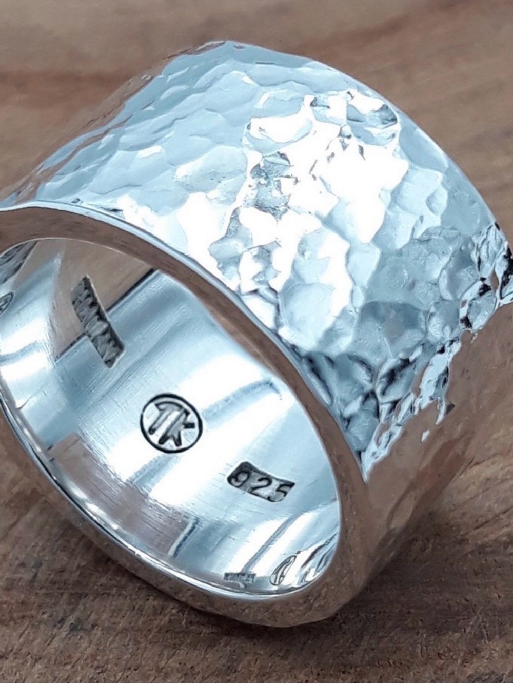 Hammered Sterling Silver Wide Band Ring - Size 12